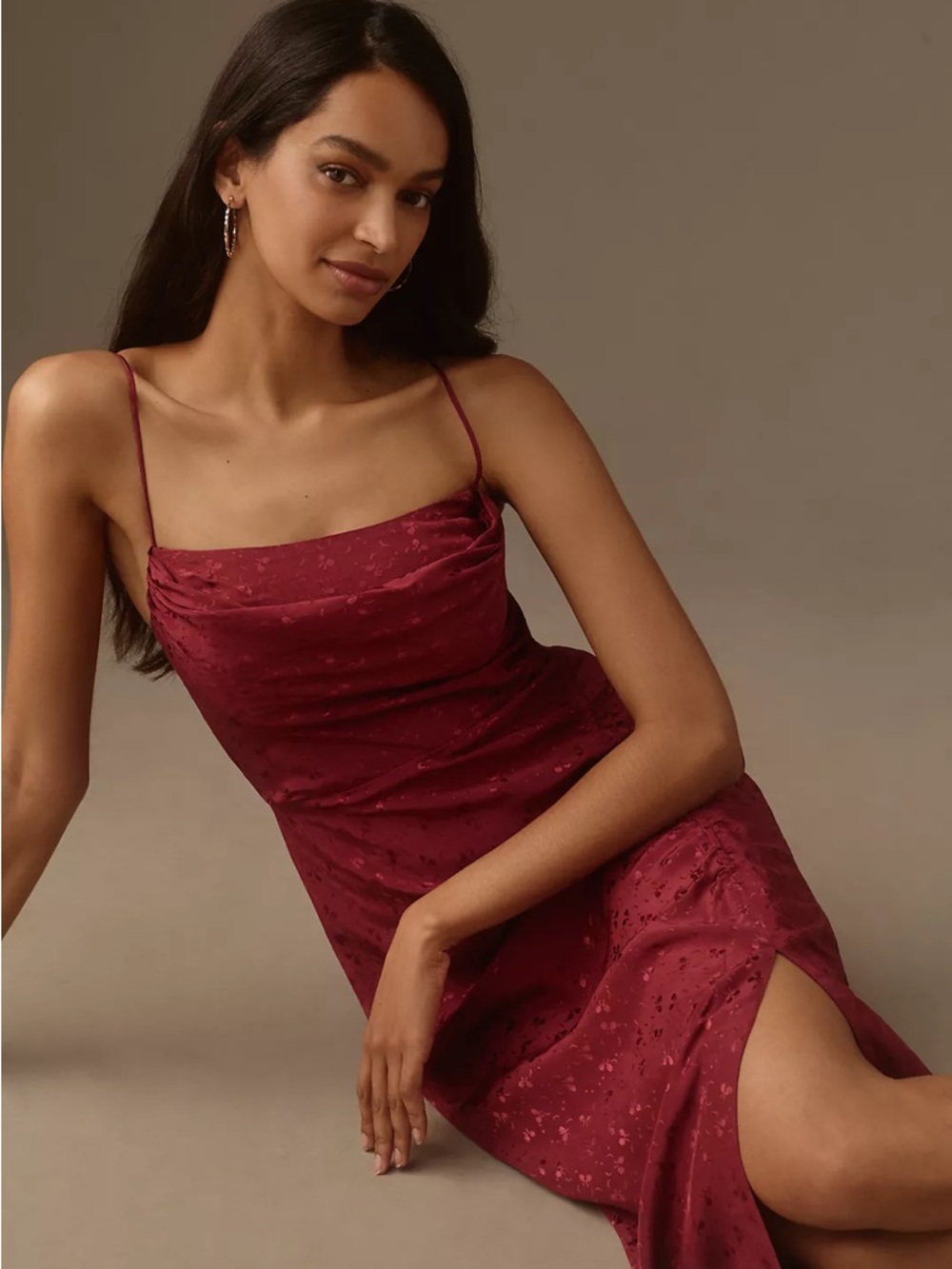 By Anthropologie Sleeveless Draped-Back Asymmetrical Slip Midi Dress